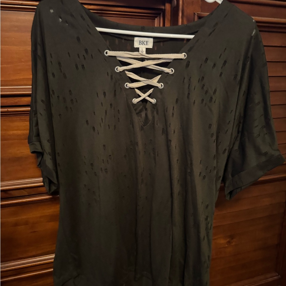 BKE Olive Green  Lace-Up Blouse
